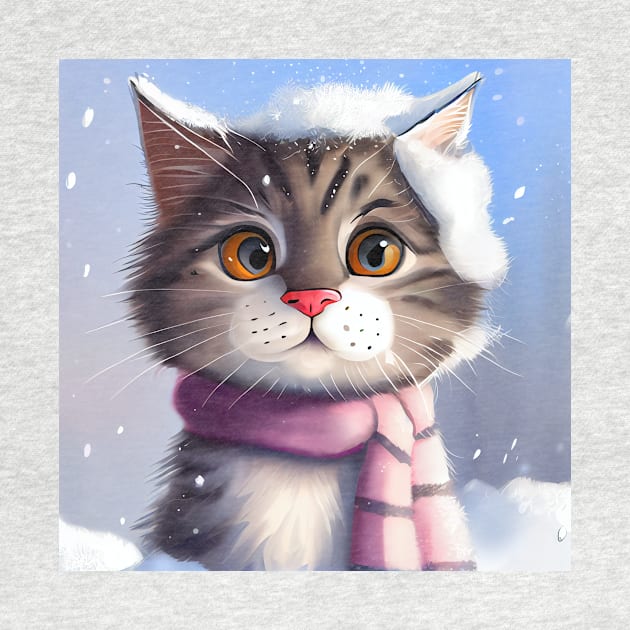 Lovely Cute Cat and Fluffy Cat Closeup in Winter Scenery by KOTOdesign